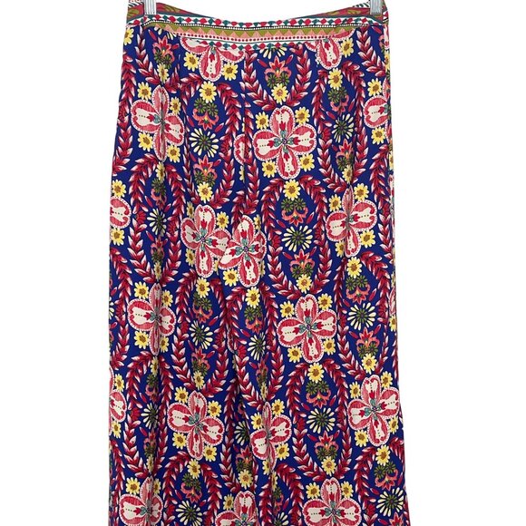 Ark & Co Floral Wide Leg Pants M Red Blue Festival Boho Flowy Palazzo Trousers - Picture 10 of 12
